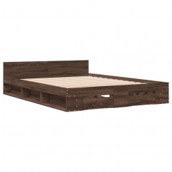 vidaXL Cama con cajones madera de ingeniería marrón roble 140x190 cm