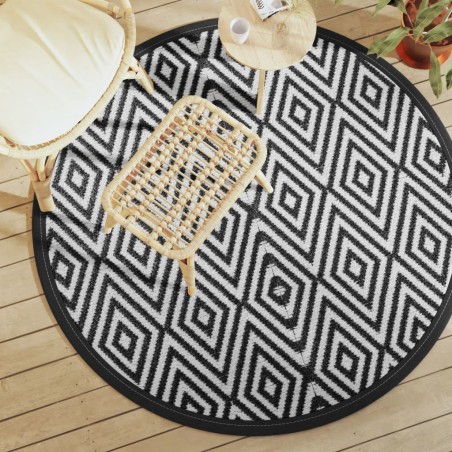 vidaXL Alfombra de exterior PP blanco y negro Ø160 cm
