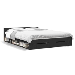 vidaXL Cama con cajones madera de ingeniería negro 140x190 cm