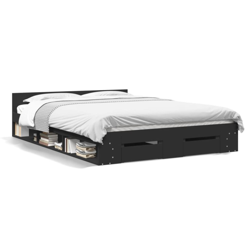 vidaXL Cama con cajones madera de ingeniería negro 140x190 cm vidaXL Cama con cajones madera de ingeniería negro 140x190 cm
