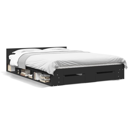 vidaXL Cama con cajones madera de ingeniería negro 140x190 cm