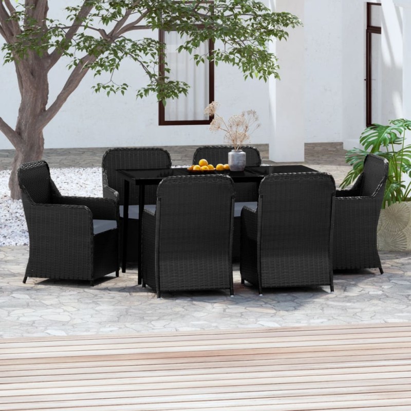 vidaXL Juego de comedor de jardín 7 piezas con cojines negro vidaXL Juego de comedor de jardín 7 piezas con cojines negro