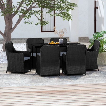 vidaXL Juego de comedor de jardín 7 piezas con cojines negro