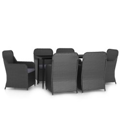 vidaXL Juego de comedor de jardín 7 piezas con cojines negro