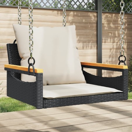 vidaXL Banco columpio con cojines ratán sintético negro 63x62x40 cm