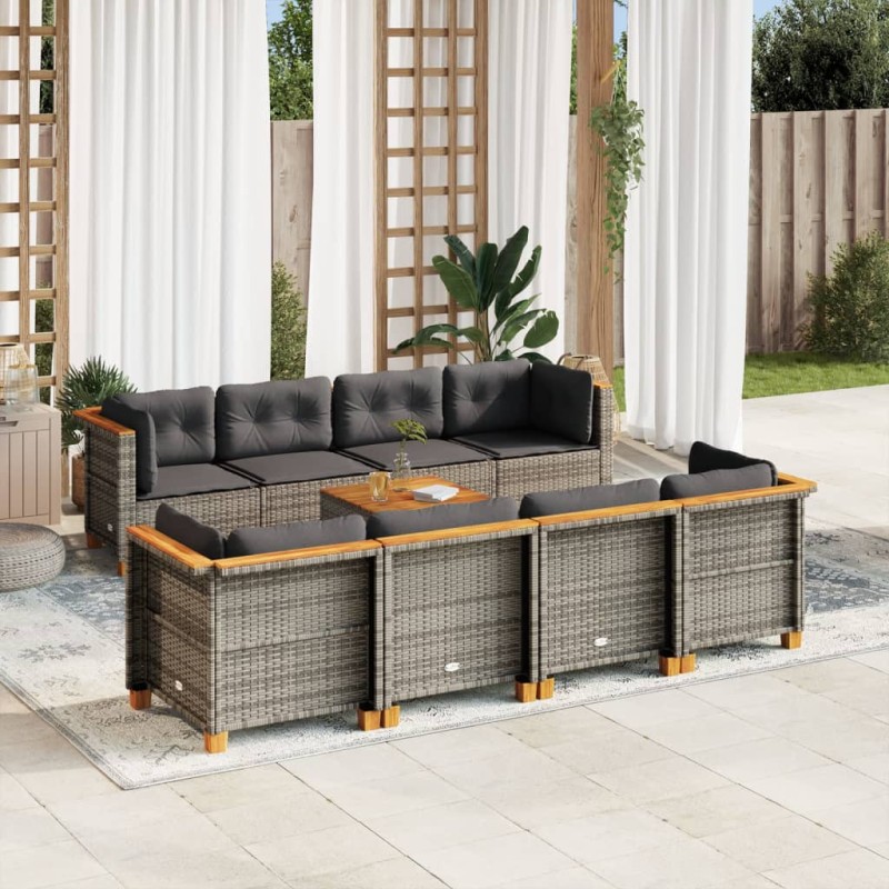 vidaXL Set de muebles de jardín 9 pzas y cojines ratán sintético gris vidaXL Set de muebles de jardín 9 pzas y cojines ratán sintético gris