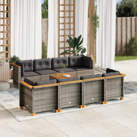 vidaXL Set de muebles de jardín 9 pzas y cojines ratán sintético gris