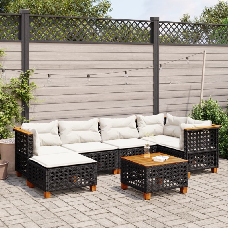 vidaXL Set de sofás de jardín 7 pzas con cojines ratán sintético negro vidaXL Set de sofás de jardín 7 pzas con cojines ratán sintético negro