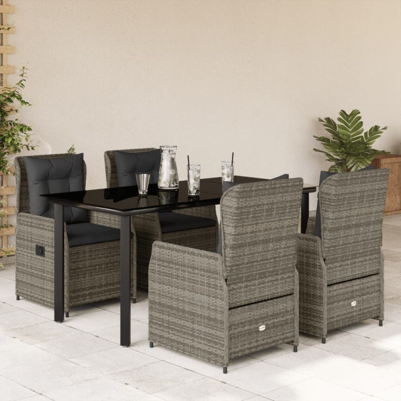 vidaXL Set comedor de jardín 5 piezas con cojines ratán sintético gris vidaXL Set comedor de jardín 5 piezas con cojines ratán sintético gris