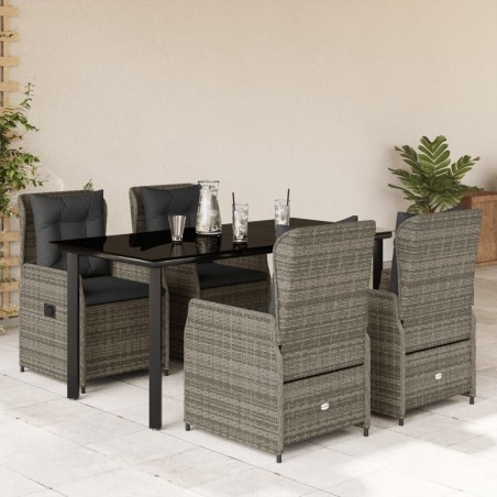 vidaXL Set comedor de jardín 5 piezas con cojines ratán sintético gris