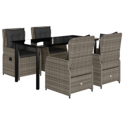 vidaXL Set comedor de jardín 5 piezas con cojines ratán sintético gris