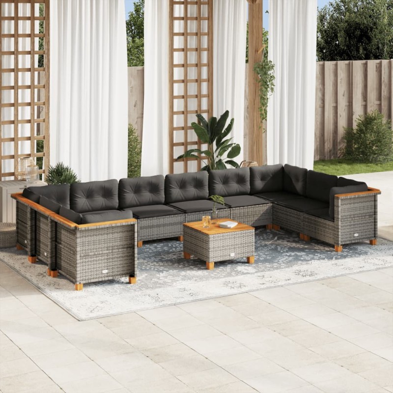 vidaXL Set de sofás de jardín 11 pzas y cojines ratán sintético gris vidaXL Set de sofás de jardín 11 pzas y cojines ratán sintético gris