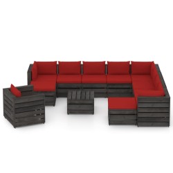 vidaXL Muebles de jardín 12 piezas con cojines madera impregnada gris