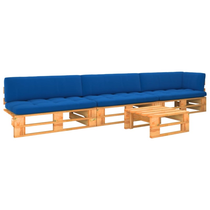 vidaXL Muebles de palets 4 pzas y cojines madera pino impregnada miel vidaXL Muebles de palets 4 pzas y cojines madera pino impregnada miel