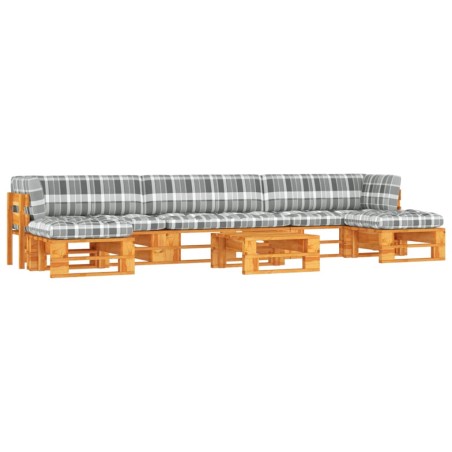 vidaXL Muebles de palets 6 pzas y cojines madera pino impregnada miel