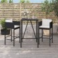 vidaXL Mesa y taburetes altos jardín 3 piezas y cojines ratán PE negro vidaXL Mesa y taburetes altos jardín 3 piezas y cojines ratán PE negro