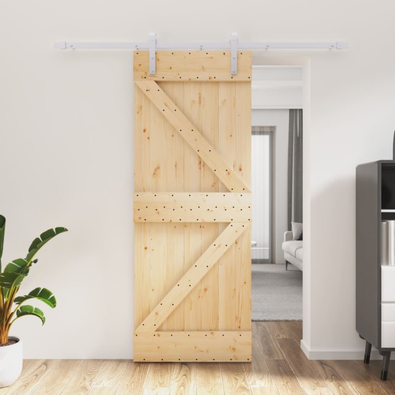 vidaXL Puerta corredera con herrajes madera maciza de pino 80x210 cm vidaXL Puerta corredera con herrajes madera maciza de pino 80x210 cm