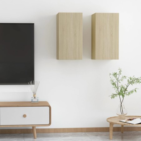 vidaXL Mueble de TV 2 uds madera contrachapada roble 30,5x30x60 cm