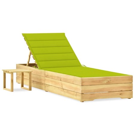 vidaXL Tumbona de jardín con mesa y cojín de madera de pino impregnada