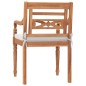 vidaXL Juego comedor de jardín 3 pzas y cojines blancos madera de teca vidaXL Juego comedor de jardín 3 pzas y cojines blancos madera de teca