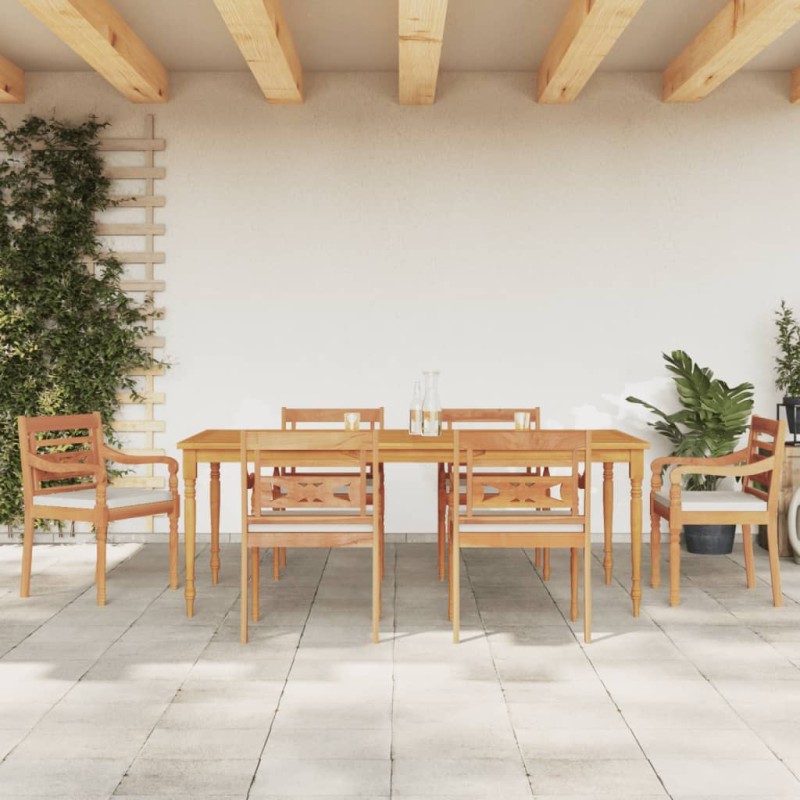 vidaXL Juego comedor de jardín 7 pzas con cojines blancos madera teca