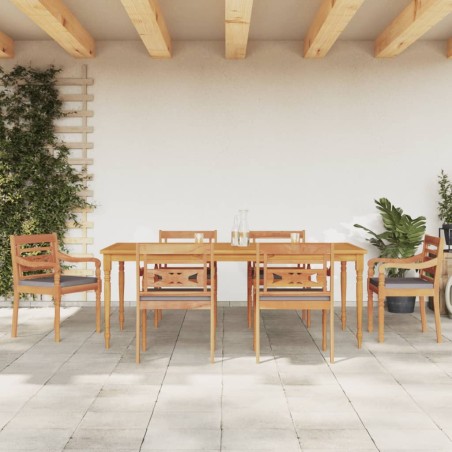 vidaXL Juego comedor de jardín 7 pzas cojines gris oscuro madera teca