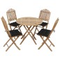 vidaXL Set de comedor de jardín plegable 5 piezas con cojines bambú vidaXL Set de comedor de jardín plegable 5 piezas con cojines bambú