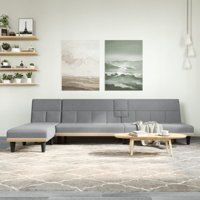 vidaXL Sofá cama en forma de L tela gris claro 255x140x70 cm vidaXL Sofá cama en forma de L tela gris claro 255x140x70 cm