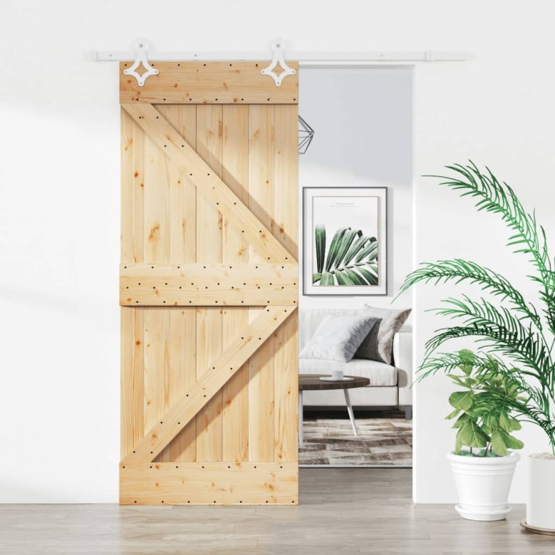 vidaXL Puerta corredera con herrajes madera maciza de pino 85x210 cm vidaXL Puerta corredera con herrajes madera maciza de pino 85x210 cm