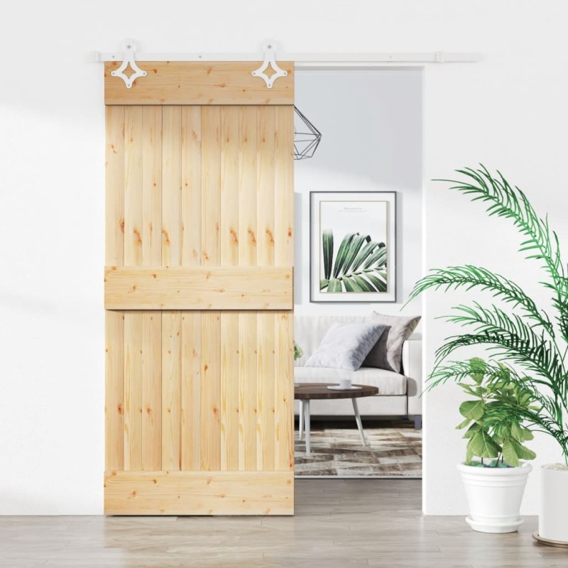 vidaXL Puerta corredera con herrajes madera maciza de pino 90x210 cm vidaXL Puerta corredera con herrajes madera maciza de pino 90x210 cm