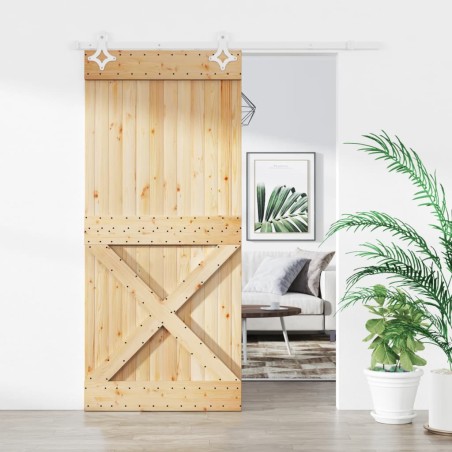 vidaXL Puerta corredera con herrajes madera maciza de pino 90x210 cm