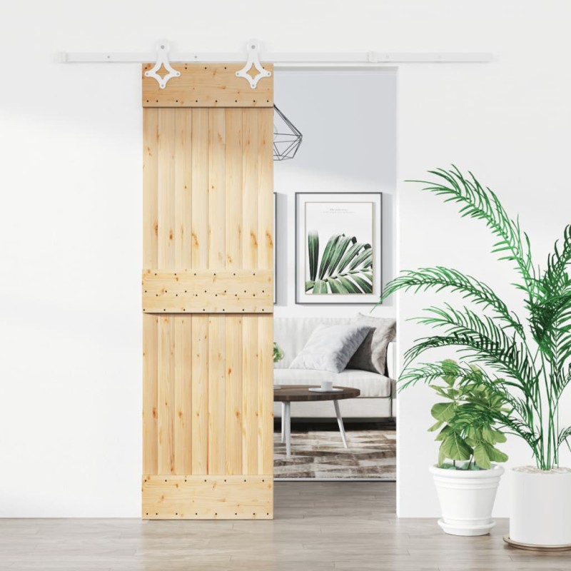vidaXL Puerta corredera con herrajes madera maciza de pino 70x210 cm vidaXL Puerta corredera con herrajes madera maciza de pino 70x210 cm