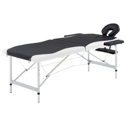 vidaXL Camilla de masaje plegable 2 zonas aluminio negro y blanco