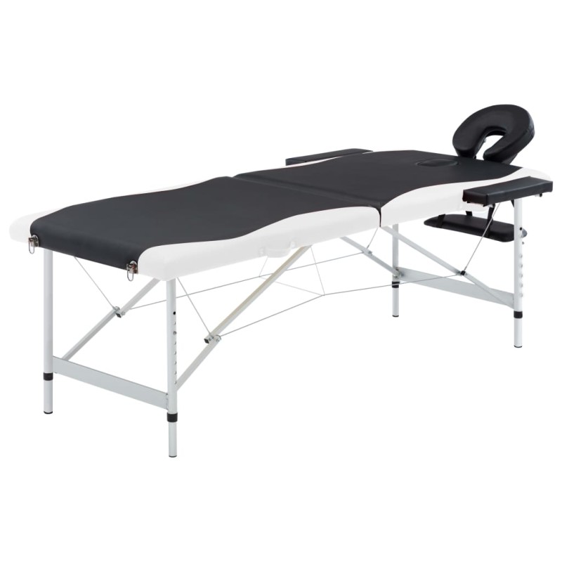 vidaXL Camilla de masaje plegable 2 zonas aluminio negro y blanco vidaXL Camilla de masaje plegable 2 zonas aluminio negro y blanco