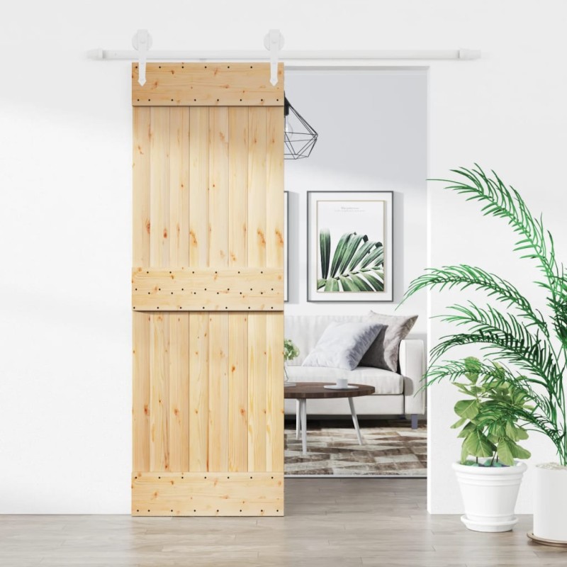 vidaXL Puerta corredera con herrajes madera maciza de pino 70x210 cm vidaXL Puerta corredera con herrajes madera maciza de pino 70x210 cm