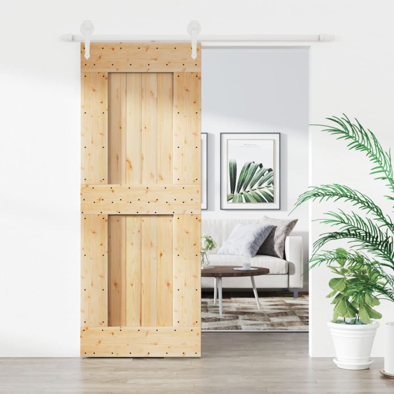 vidaXL Puerta corredera con herrajes madera maciza de pino 80x210 cm vidaXL Puerta corredera con herrajes madera maciza de pino 80x210 cm