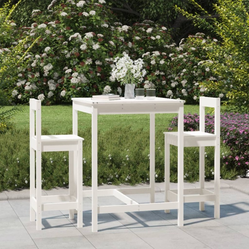 vidaXL Set de mesa y taburetes altos jardín 3 pzas madera pino blanco vidaXL Set de mesa y taburetes altos jardín 3 pzas madera pino blanco