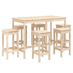vidaXL Mesa y taburetes altos jardín 7 piezas madera maciza de pino