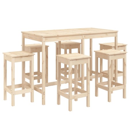vidaXL Mesa y taburetes altos jardín 7 piezas madera maciza de pino