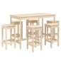 vidaXL Mesa y taburetes altos jardín 7 piezas madera maciza de pino