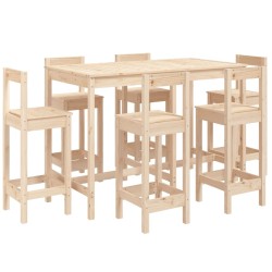 vidaXL Set de mesa y taburetes altos jardín 7 pzas madera maciza pino