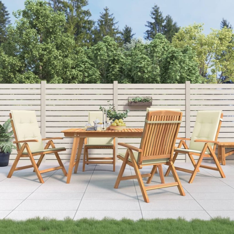 vidaXL Sillas de jardín reclinables y cojines 4 uds madera maciza teca vidaXL Sillas de jardín reclinables y cojines 4 uds madera maciza teca