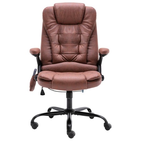 vidaXL Silla de oficina de masaje piel de ante sintética marrón claro