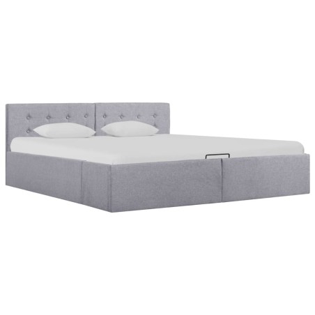 vidaXL Cama canapé hidráulica almacenaje LED tela gris claro 160x200cm 