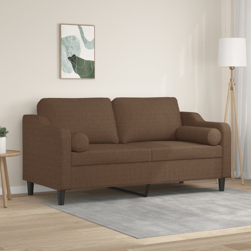 vidaXL Sofá de 2 plazas con cojines tela marrón 140 cm vidaXL Sofá de 2 plazas con cojines tela marrón 140 cm