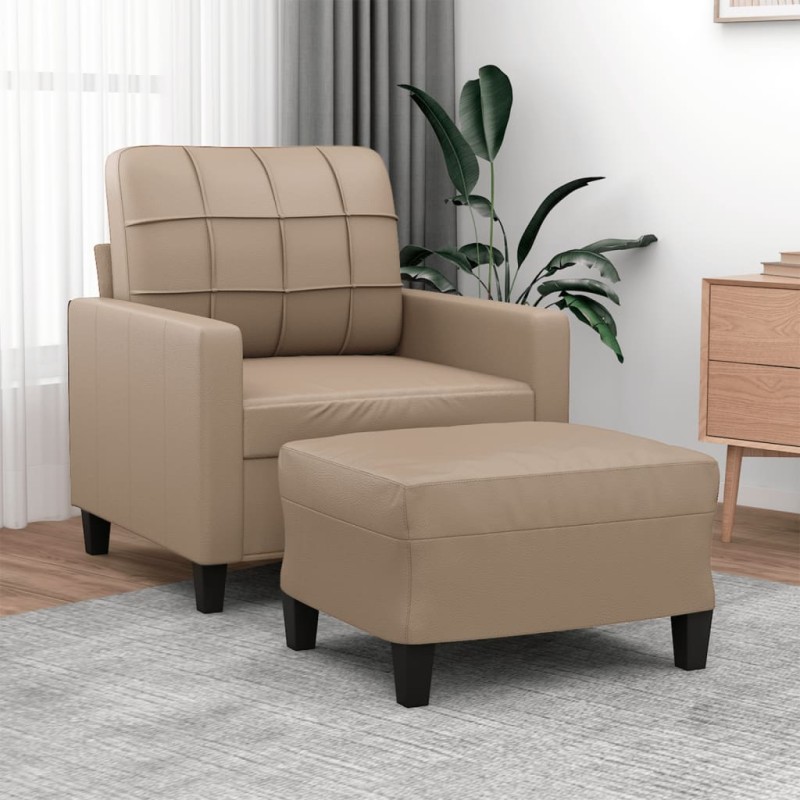 vidaXL Sillón con taburete cuero sintético color capuchino 60 cm vidaXL Sillón con taburete cuero sintético color capuchino 60 cm