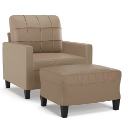 vidaXL Sillón con taburete cuero sintético color capuchino 60 cm