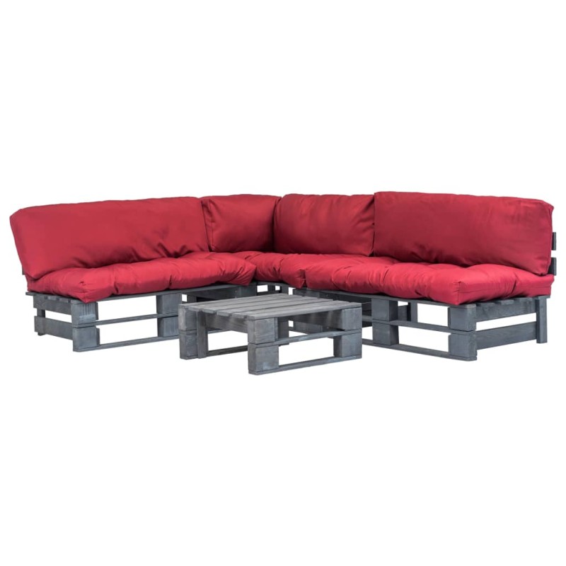 vidaXL Sofás de palés para jardín 4 pzas madera con cojines rojos vidaXL Sofás de palés para jardín 4 pzas madera con cojines rojos