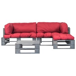 vidaXL Sofás de palés para jardín 4 pzas madera con cojines rojos