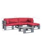 vidaXL Sofás de palés para jardín 4 pzas madera con cojines rojos vidaXL Sofás de palés para jardín 4 pzas madera con cojines rojos